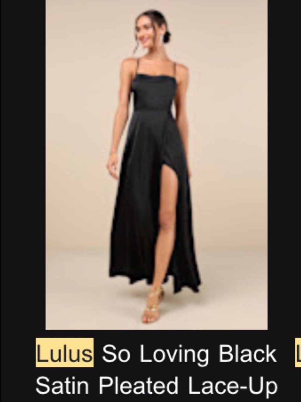 Lulu's Black Satin Spaghetti-Strap High-Slit Maxi Dress